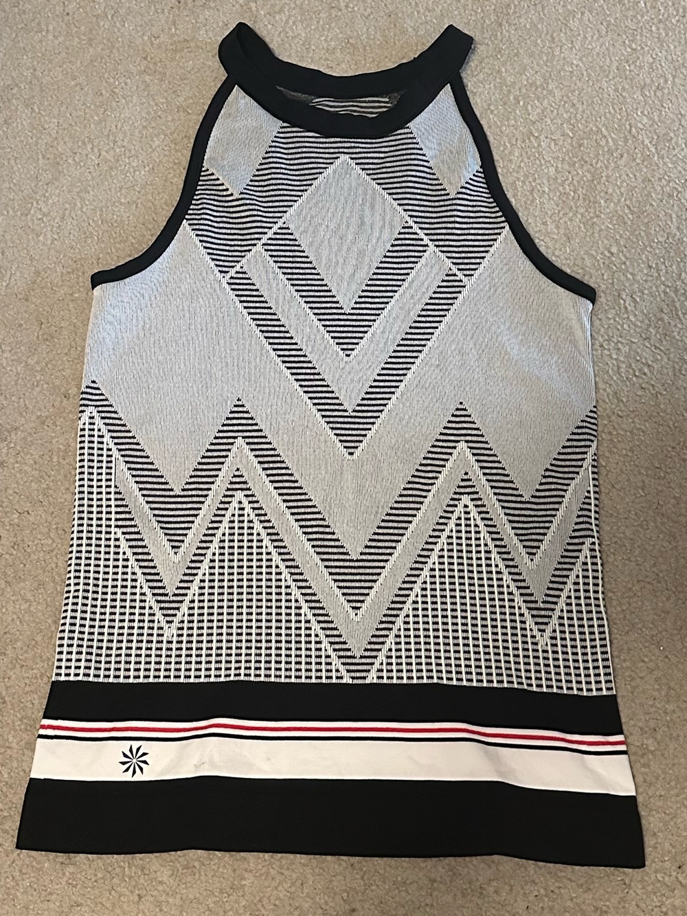 Athleta Black & White Striped Knit Tank with Graphic Detail